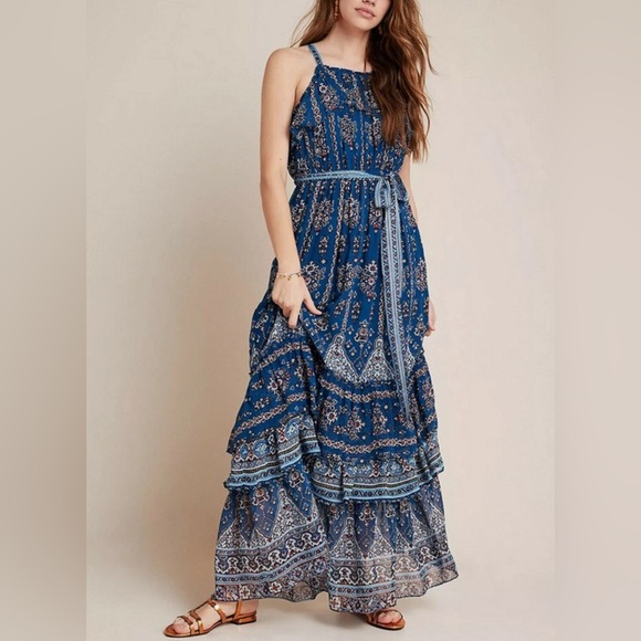 ANTHROPOLOGIE Sasha Ruffled Maxi Dress XS - Picture 1 of 12
